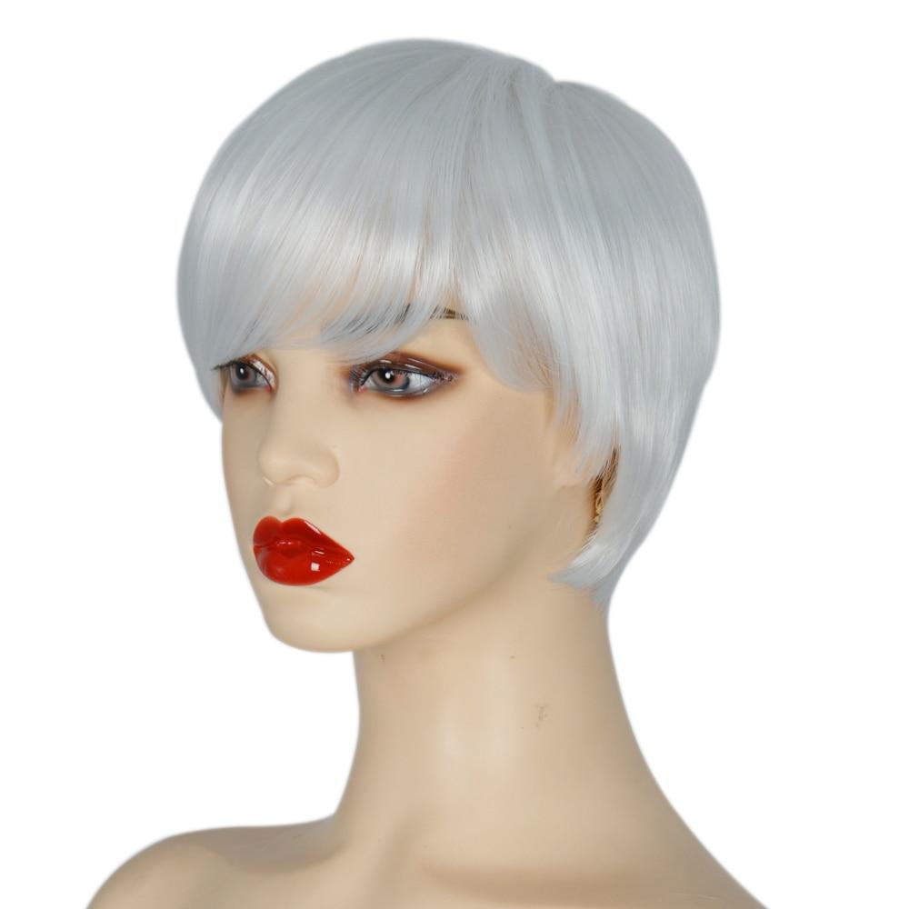 MERISIHAIR Короткий парик с челкой, стрижка пикси с мелированием, синтетическая короткая прямая стрижка для серебристо-белых женщин