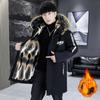 Men's Winter Letter Print Warm Parka Padded Thickened Long Outdoor Windproof Padded Jacket Fur Collar Hooded Jacket
