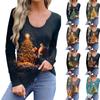 Женская повседневная модная удобная рубашка с длинным рукавом, рождественская елка, U-образный вырез, повседневная свободная футболка, топы