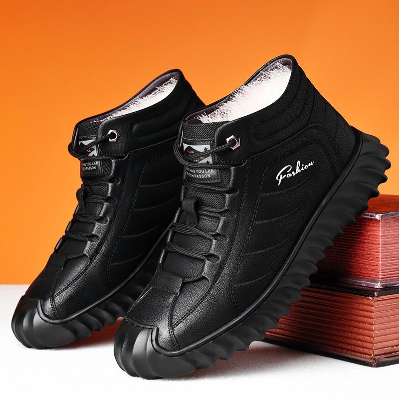 Мужские зимние высокие походные туфли на подкладке из искусственного меха, уличные теплые противоскользящие повседневные кожаные зимние ботинки на шнуровке, мужские ботильоны с плюшевой подкладкой