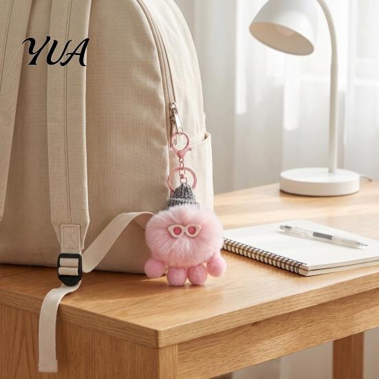 Fluffy Octopus Keychain Plush Keychain, Fuzzy Stuffed Sea Animal Bag Charm, Hanging Charm Knit Hat with Keyring for Backpacks and Handbags Small