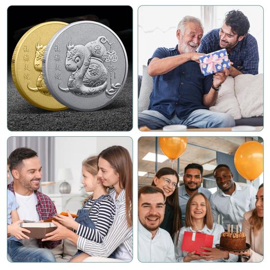 Сувенирная монета «Змея» 2025 года, коллекционная железная монета на китайский Новый год, двухсторонняя монета «Змея», значок удачи и богатства, подарок для друзей семьи