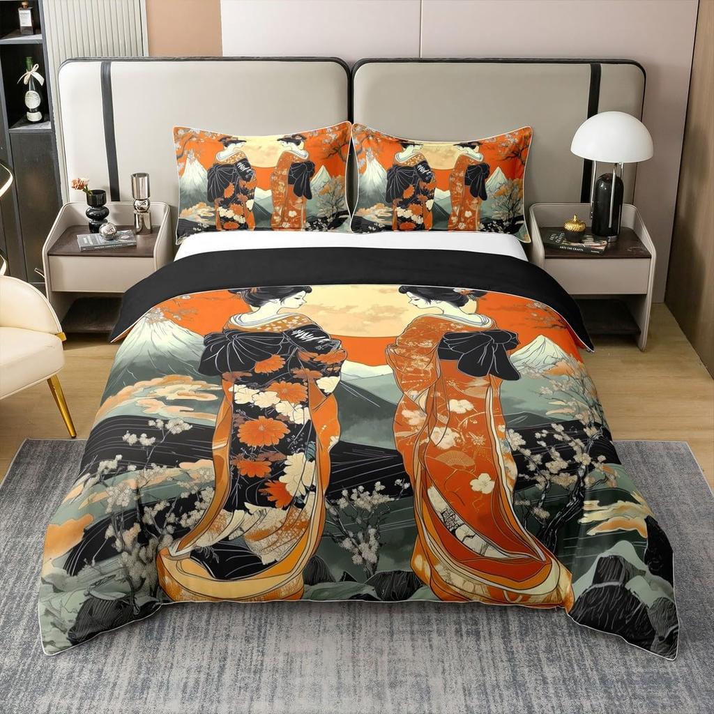 Japanese Ukiyoe Theme Duvet Cover Queen King Size Printed Bedding Set Kids Bedroom Decor Japanese Style 3 Pcs With 2 Pillowcases