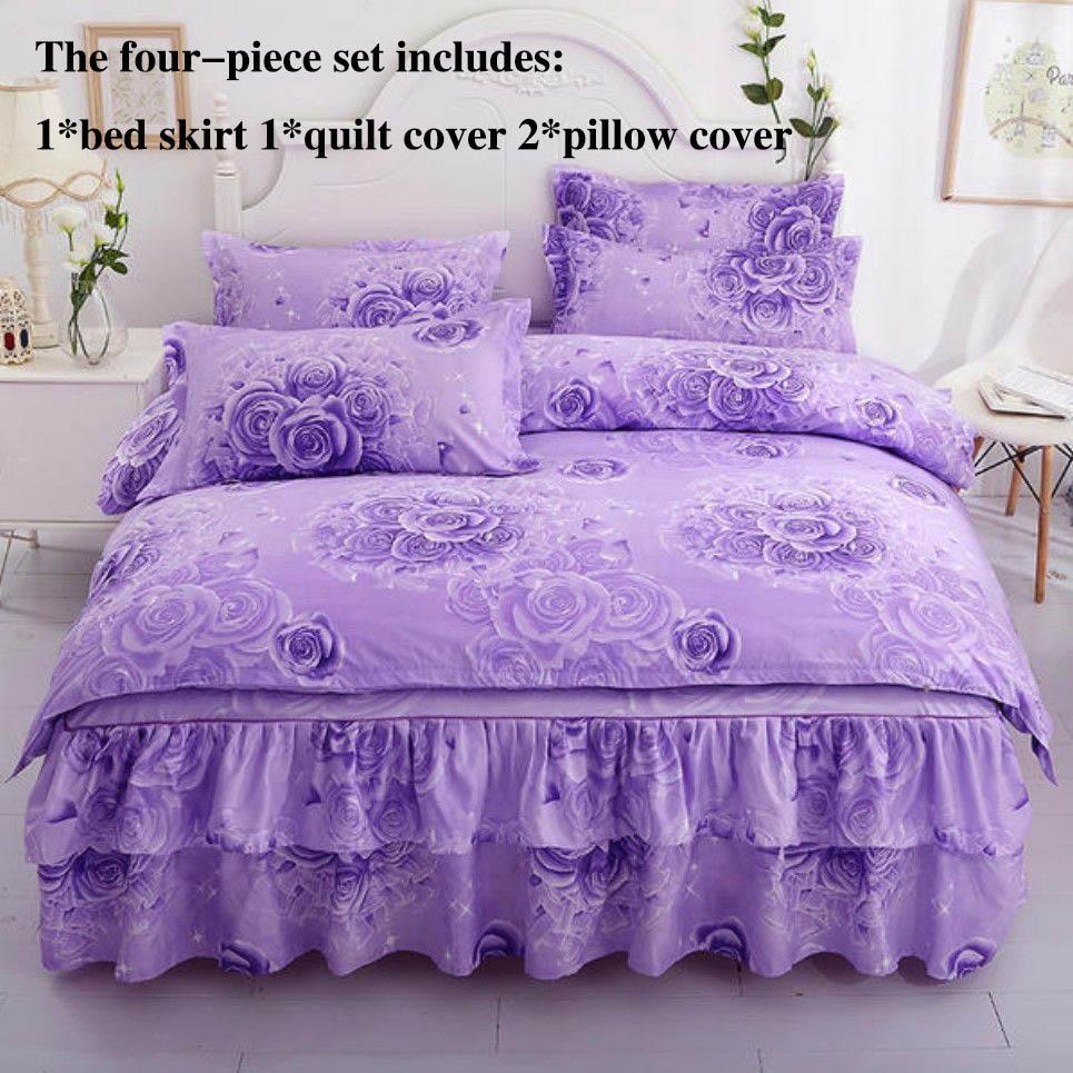 Четыре предмета Юбки для кроватей Покрывала Покрывала Наволочки Нескользящие простыни с принтом Постельные принадлежности Легкие роскошные
