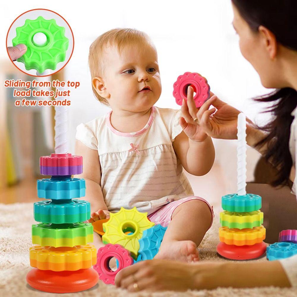 Montessori Rotating Screw Bolt Toys Perception Training Stacking Rainbow Tower  Infant