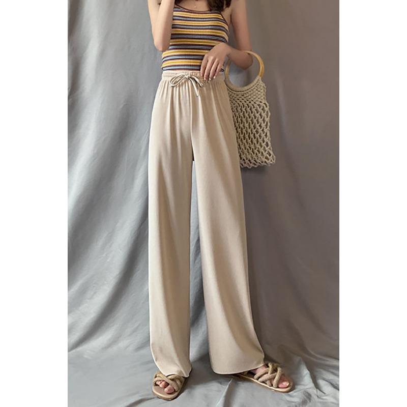 Ice Silk Wide-legged Pant Women's Summer High-waisted Drape Cool Dragging Straight Trousers Casual Thin Sun Trousers
