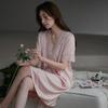 Женская шелковая ночная рубашка с кружевом, короткий рукав, средней длины, летняя, весенняя, больших размеров, домашняя одежда