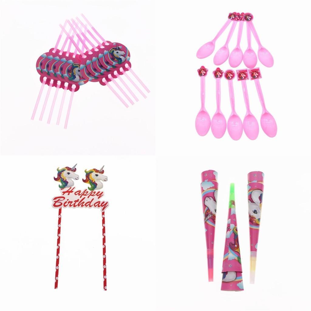 Волшебный Единорог Детские Товары для Дня Рождения с Красочными Тарелками, Стаканами и Баннерами