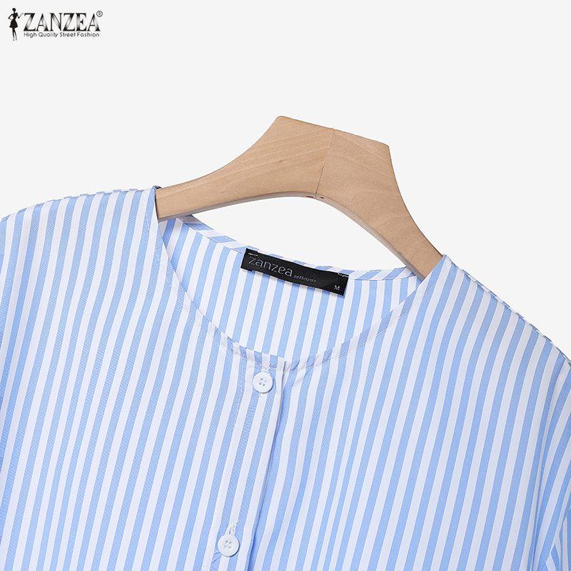 ZANZEA Женские комплекты из блузки с длинным рукавом и длинной юбки, повседневные, с полосатым принтом, два предмета