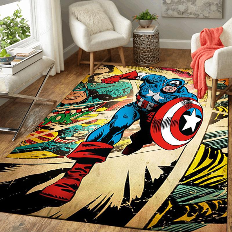 1Pc Captain America Action Rug, Office Carpet Indoor Outdoor Doormat, Non-Slip Soft, Living Room, Christmas Halloween Gift. M928671