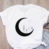 Moon And Trees Printed Tshirt New Arrival Women's Summer Funny 100% Polyester T Shirt Crooked Moon Designed Tshirts