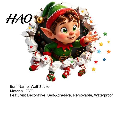 Removable Festive Toilet Art 3D Christmas Elf Wall Sticker, Waterproof PVC Sticker for Bathroom, Childlike Room Decorations Self-adhesive Art,
