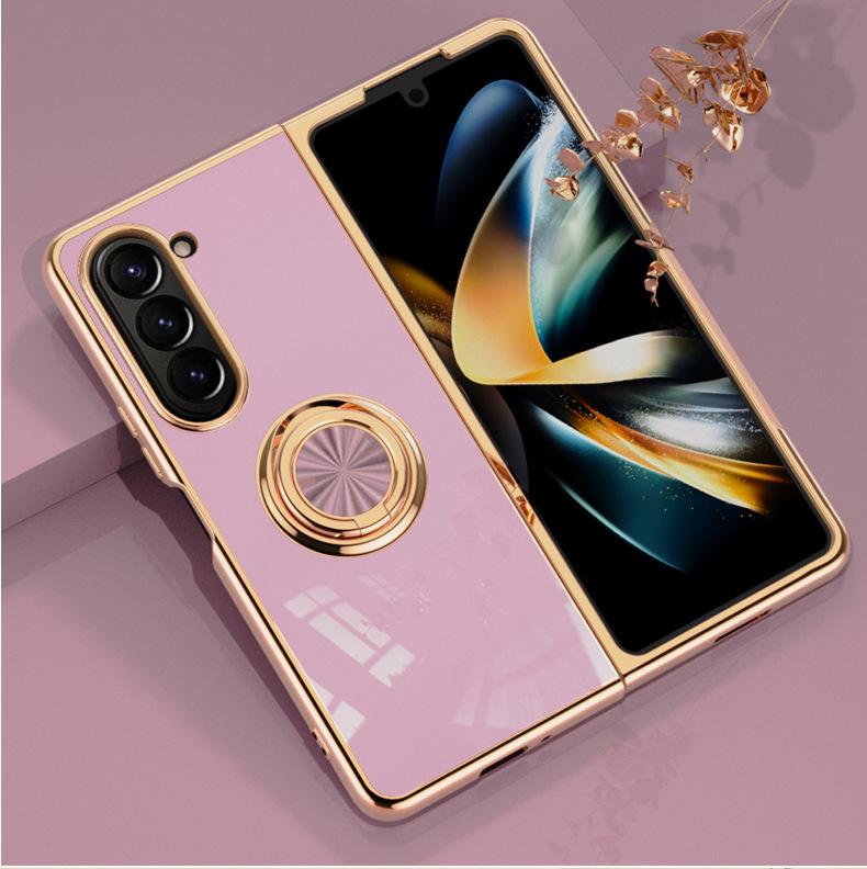 Защитный чехол с гальваническим покрытием для Samsung Galaxy Z Fold 7 со встроенной подставкой-кольцом и магнитным креплением для автомобиля