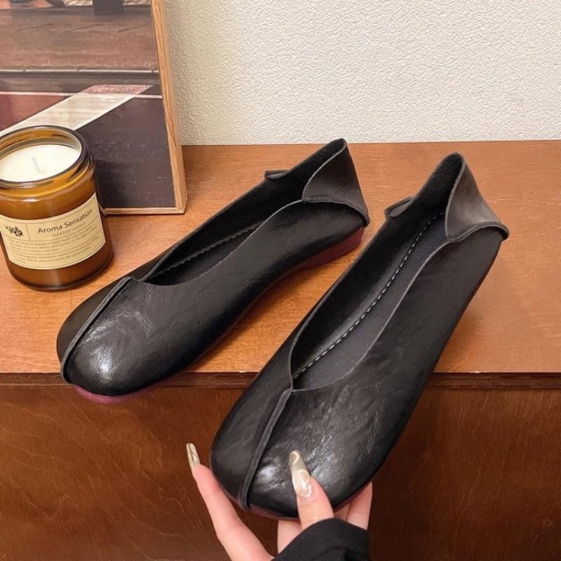 Большой размер, неглубокий вырез, плоская подошва, обувь Doudou, женская новая, ретро, мягкая подошва, мягкая поверхность, закрывающая стопу, повседневная ленивая одинарная обувь