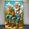 [2D Плоский] 1 шт. Металлический настенный декор в винтажном стиле на пивную тематику, 8x12 дюймов - Деревенская жестяная табличка с мультяшными стариками и пивными кружками, Идеально подходит для дома
