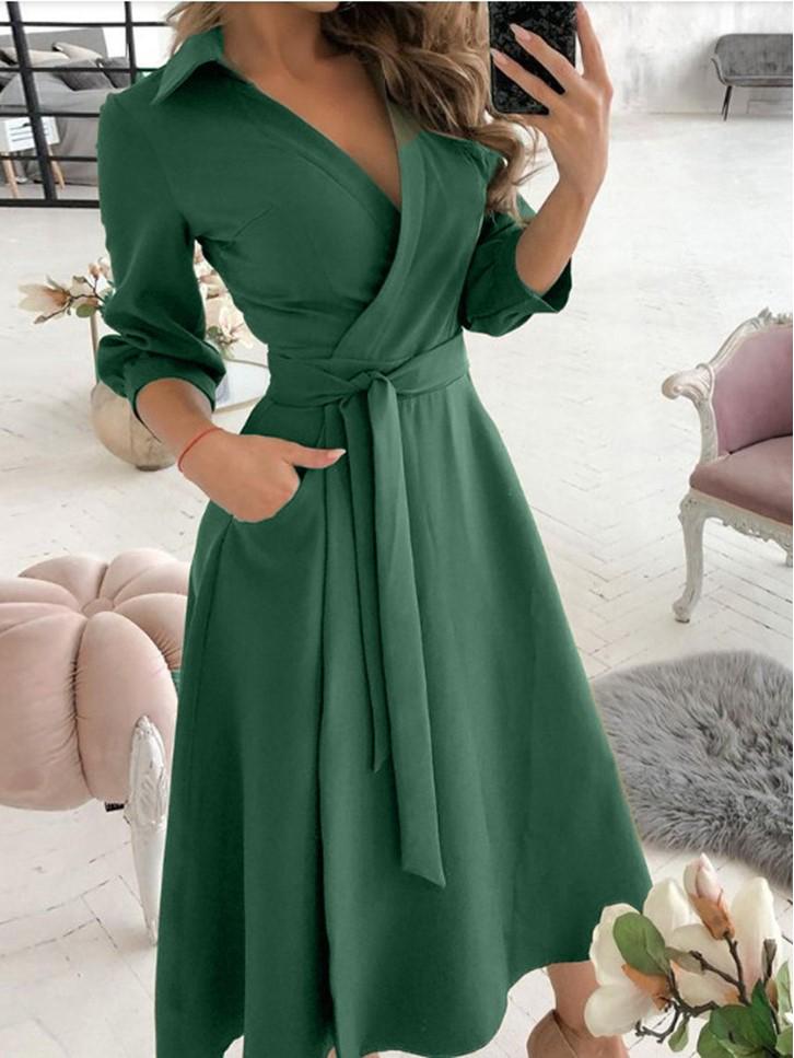 2021 Весна/Лето Модное Платье С Длинными Рукавами И V-образным Вырезом С Принтом Для Женщин