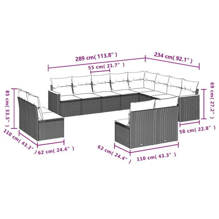 VidaXL Salon de Jardin avec Coussins 12 pcs, Canapés de Terrasse, Ensemble de Meubles de Patio, Mobilier d'Extérieur, 3226472