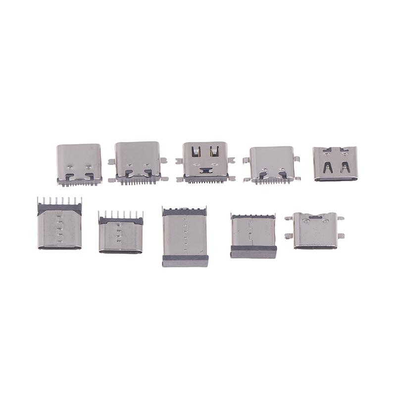 100 шт./коробка 10 моделей разъемов для зарядки USB Type-C, микс 6-контактных и 16-контактных, для набора для ремонта телефонов и цифровых продуктов