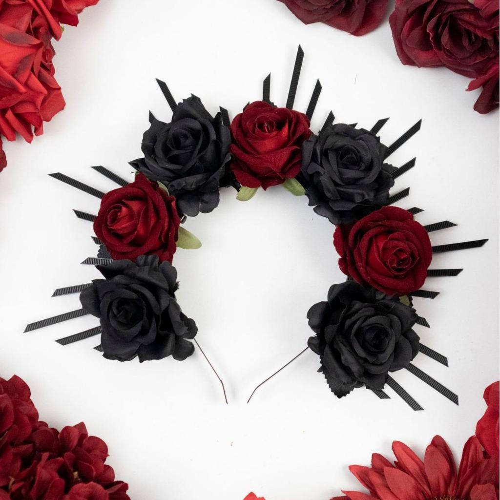Готическая темная тиара-нимб из роз для Хэллоуина и Дня мертвых