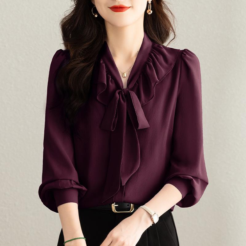 Французская мода, шифоновая рубашка с длинными рукавами и оборками, женская весенняя новая рубашка Streamer, элегантный топ в иностранном стиле