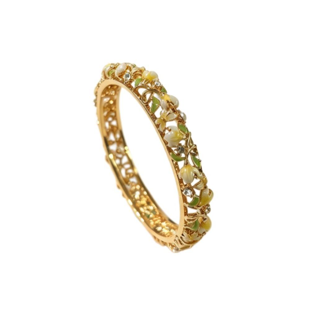 Enamel Chinese Flower Bangle Hollowed Floral Women's Hand Bracelet Vintage Cloisonne Bangle Ladies
