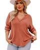 Azura Exchange Gold Flame Plus Size Exposed Seam V Neck Long Sleeve Top