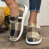 2024 New Plaid Canvas Shoes Comfortable Flat Single Shoes Lazy One Pedal Boat Shoes Large Size Women's Shoes Fashion