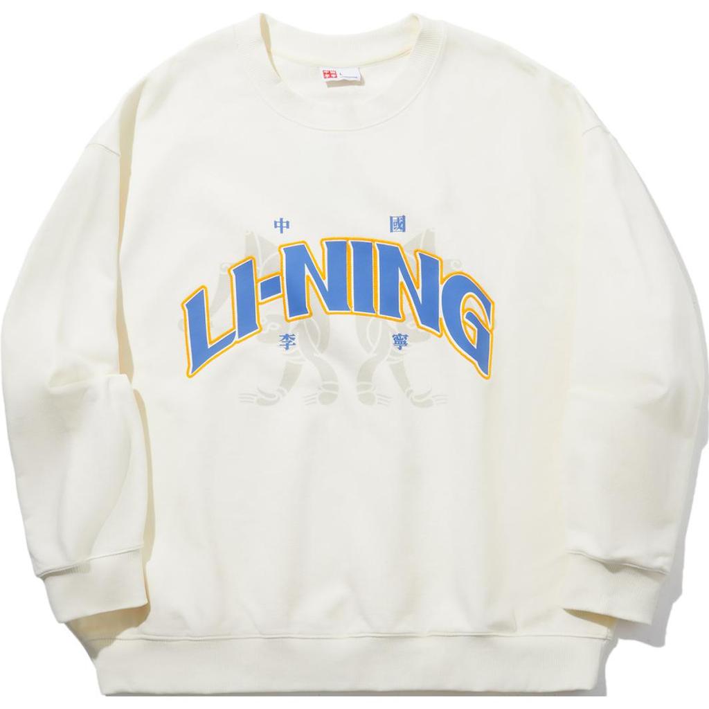 Li Ning Reignite Series Loose Round Neck Comfortable Casual Pullover Letter Print Sweatshirt Unisex Sweatshirt Off-White AWDUB61-1