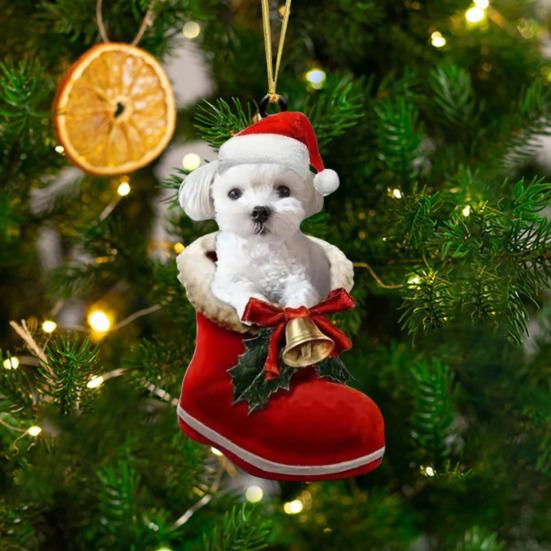 Подвеска в виде собаки на Рождество, собака в сапоге Санты, подвесное украшение, 2D, плоская акриловая подвеска для рождественской елки, домашний декор, подарок любителям собак