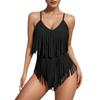 Swimsuit One-Piece Solid Color Sexy V-neck Slim Fit Backless Tassel Design Foreign Trade Swimsuit