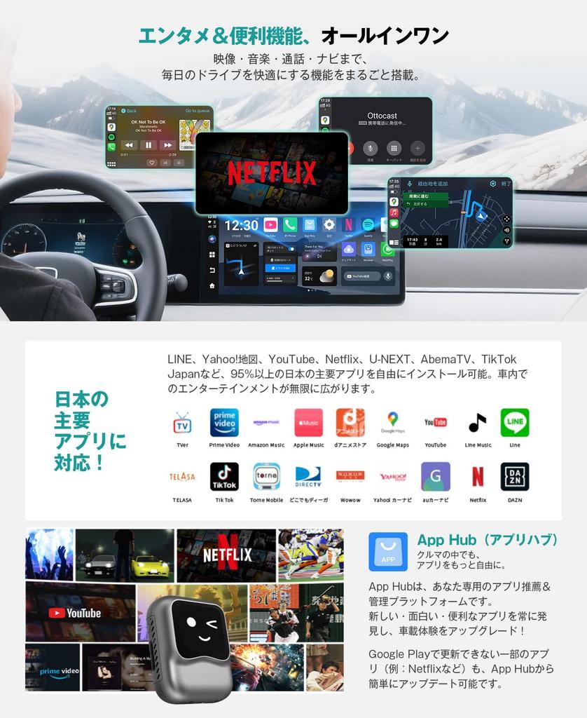OTTOCAST OttoAibox NANO CarPlay AI Box 2025 New Model Wireless CarPlay Android Auto with Nano Ai Box AI YouTube and SIM Card Android 13 CarPlay AI Box