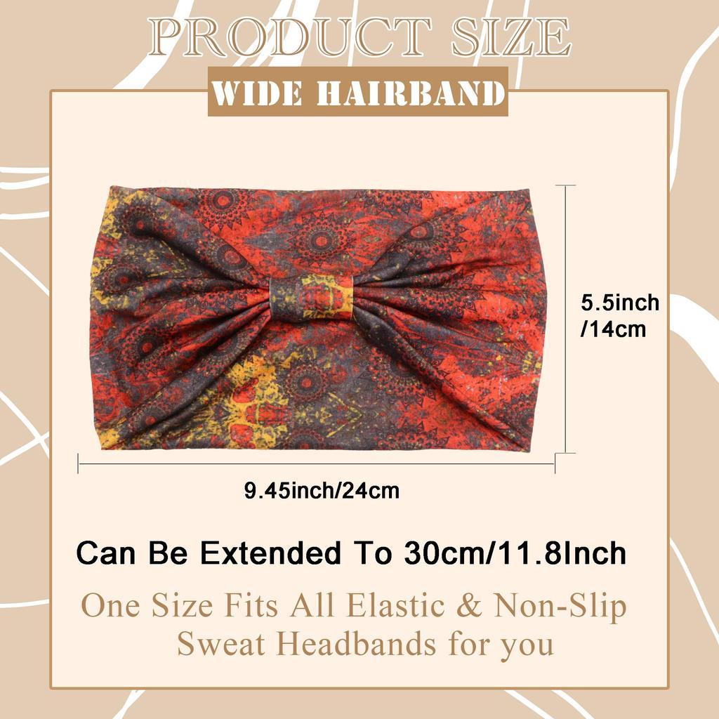 Boho Headbands for Women Cotton Wide Headwrap Non Slip Stretch Hairbands Workout Yoga Head Bands Bandage Running Bandana Turban Hair Accessories