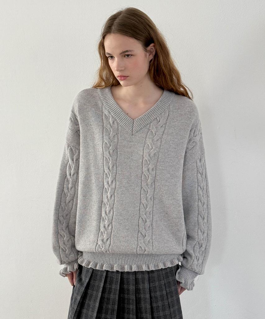 SINOON Sn Cable V-Neck Pullover (Grey)