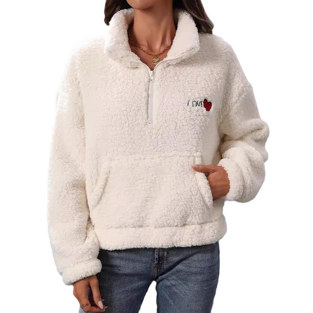 Women's Oversized Fleece Sweatshirt With Pocket Winter Sherpa Pullover Long Sleeve Quarter Zip Comfortable Fuzzy Warm Casual Outerwear Tops for Women