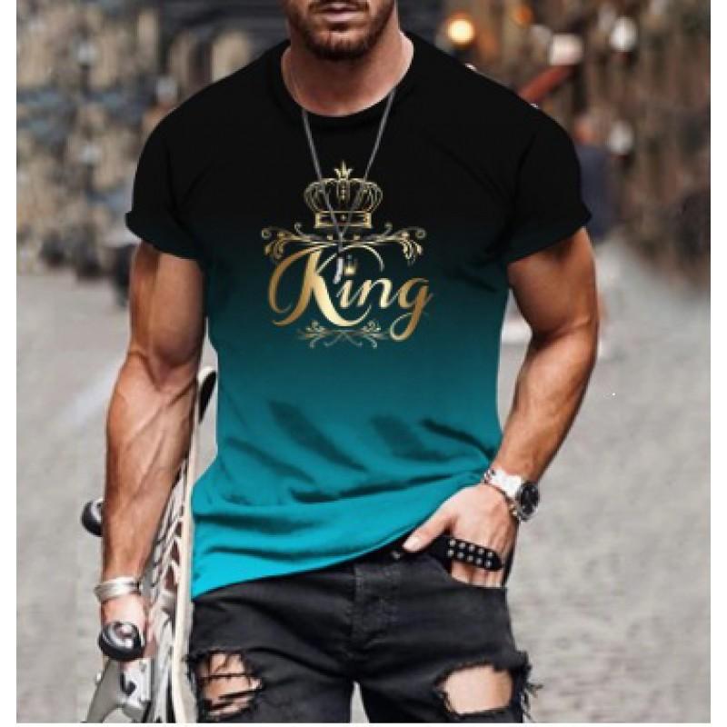 Mens Breathable Quick-Dry Short Sleeve T-Shirt With 3D Digital Print Loose Fit Cotton-Blend Sports