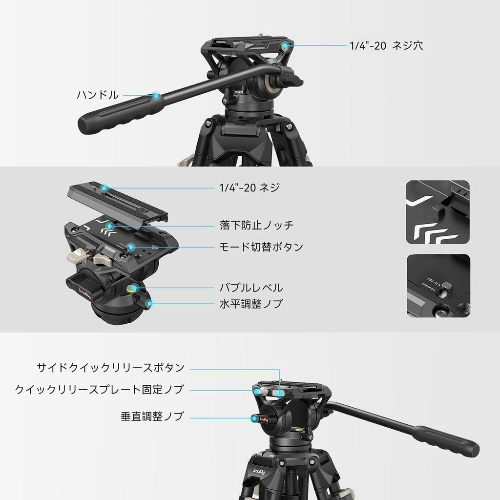 SmallRig Video Большая профессиональная грузоподъемность, в том числе 75-миллиметровая чаша для жидкости, 3 уровня, изготовлен из рычажного замка, совместим с DSLR, SLR, цифровым видео DV