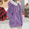 Women Winter Plush Coat with Hood Drawstring Zipper Closure Loose Windproof Thickened Jacket with Side Pockets Cold Weather Daily Travel Outerwear