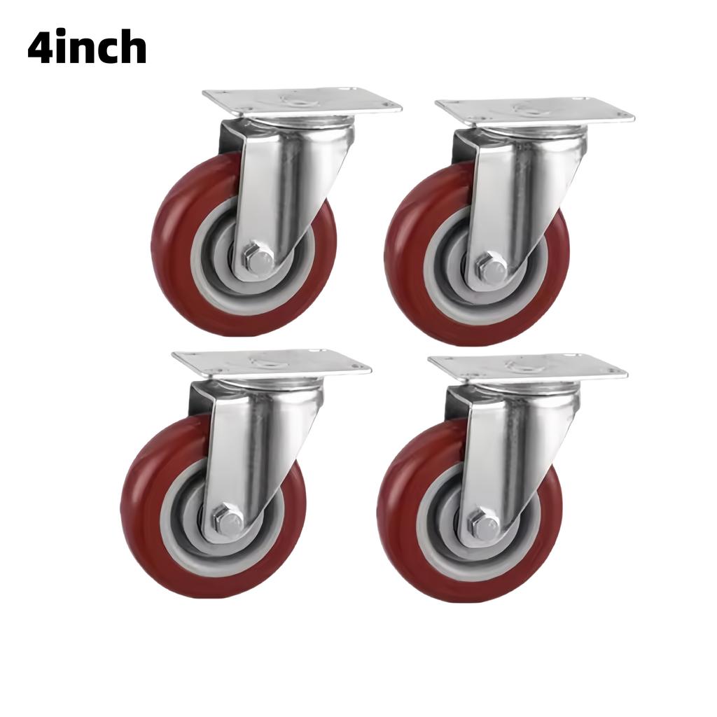 4Pcs 4 inch/3inch Caster Wheel Heavy Universal 360° Swivel Silent Brake Wheels Caster Furniture Wear Platform Trolley Household