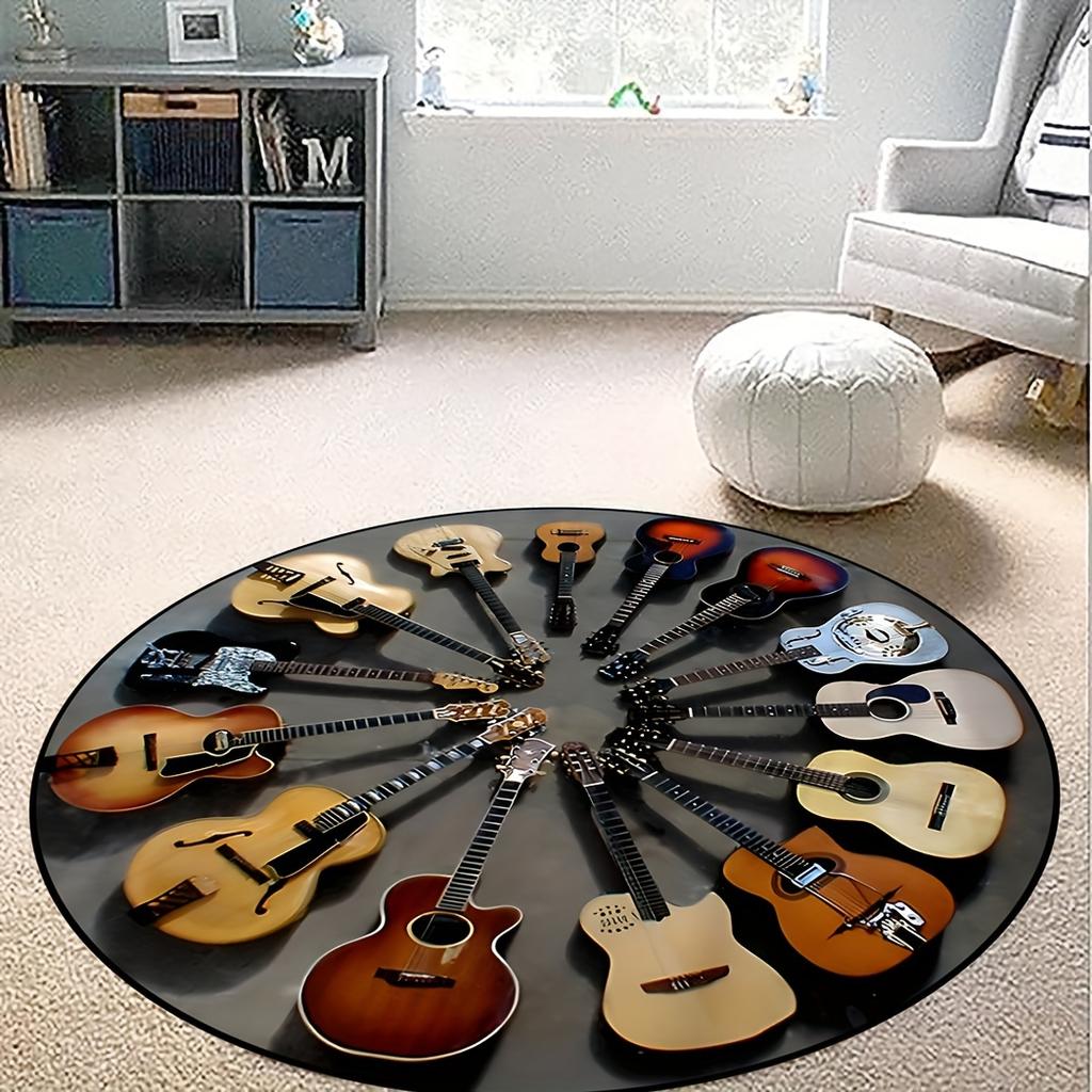 1pc Round Guitar Pattern Area Rug,Non-slip Round Carpets For Living Room Bedroom Carpets,Home Decor Gifts