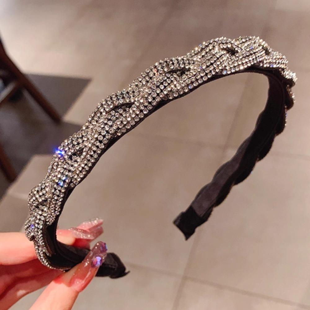 Headwear Women Hairband Shiny Twist Braid Hair Hoop Retro Rhinestone Headband Ladies