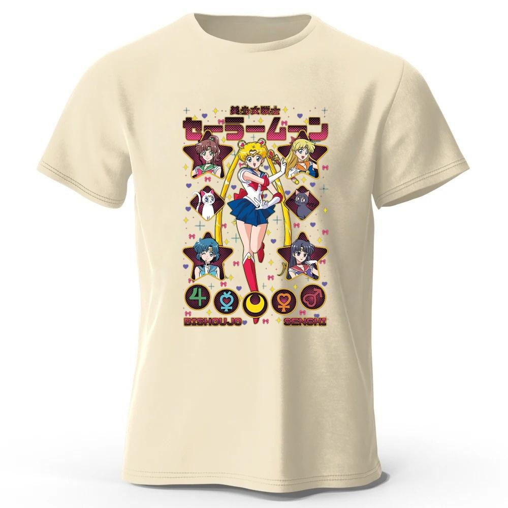 Летняя Новая Футболка Sailor Moon в Ретро Стиле из Чистого Хлопка Мужская Женская Повседневная Модная Удобная Большого Размера С Коротким Рукавом