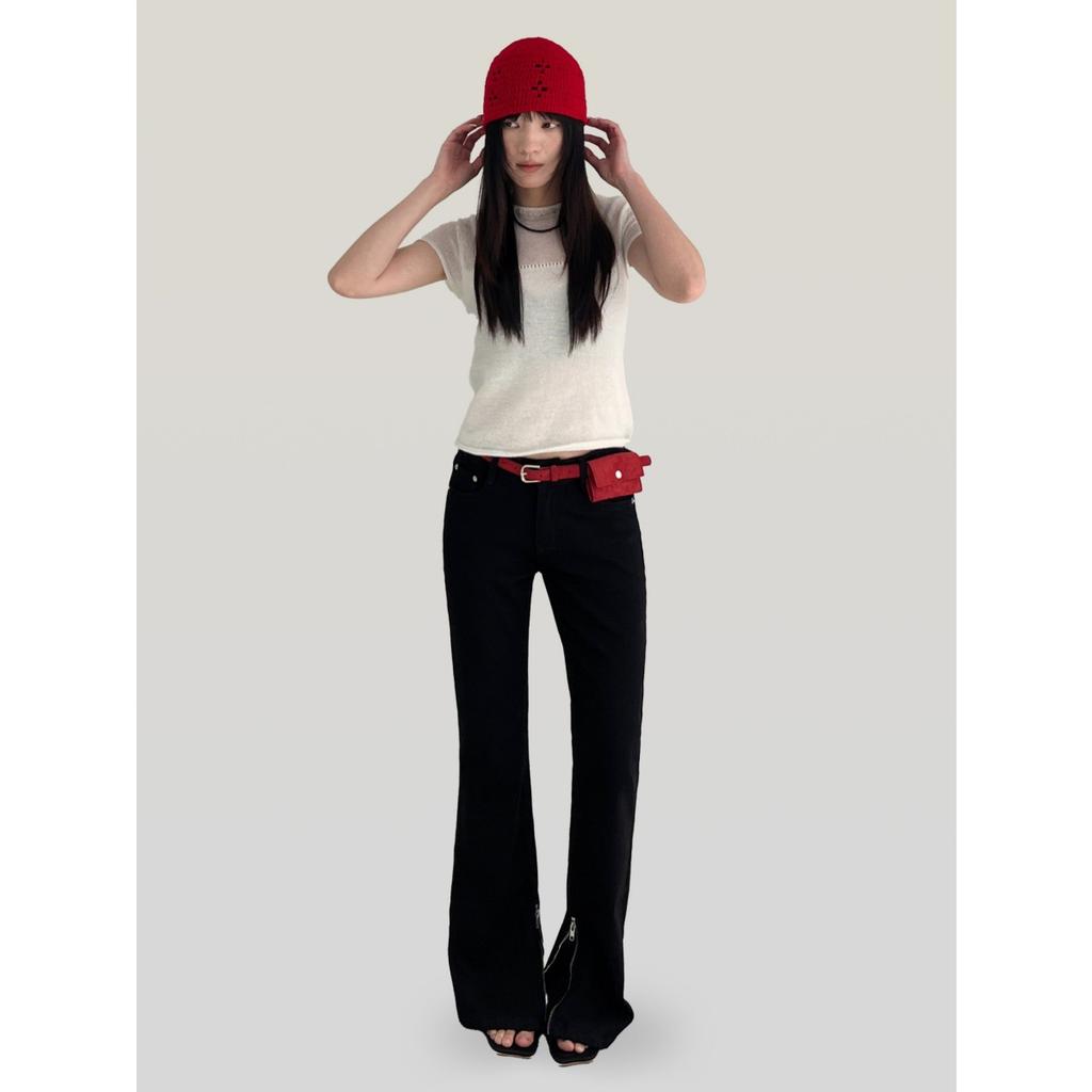 Spring design pants zipper jeans women's high street casual micro-pull pants women