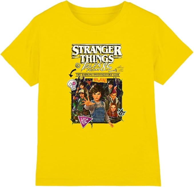 Stranger Things Tales from 85 Group Poster Kinder T-Shirt, Gelb