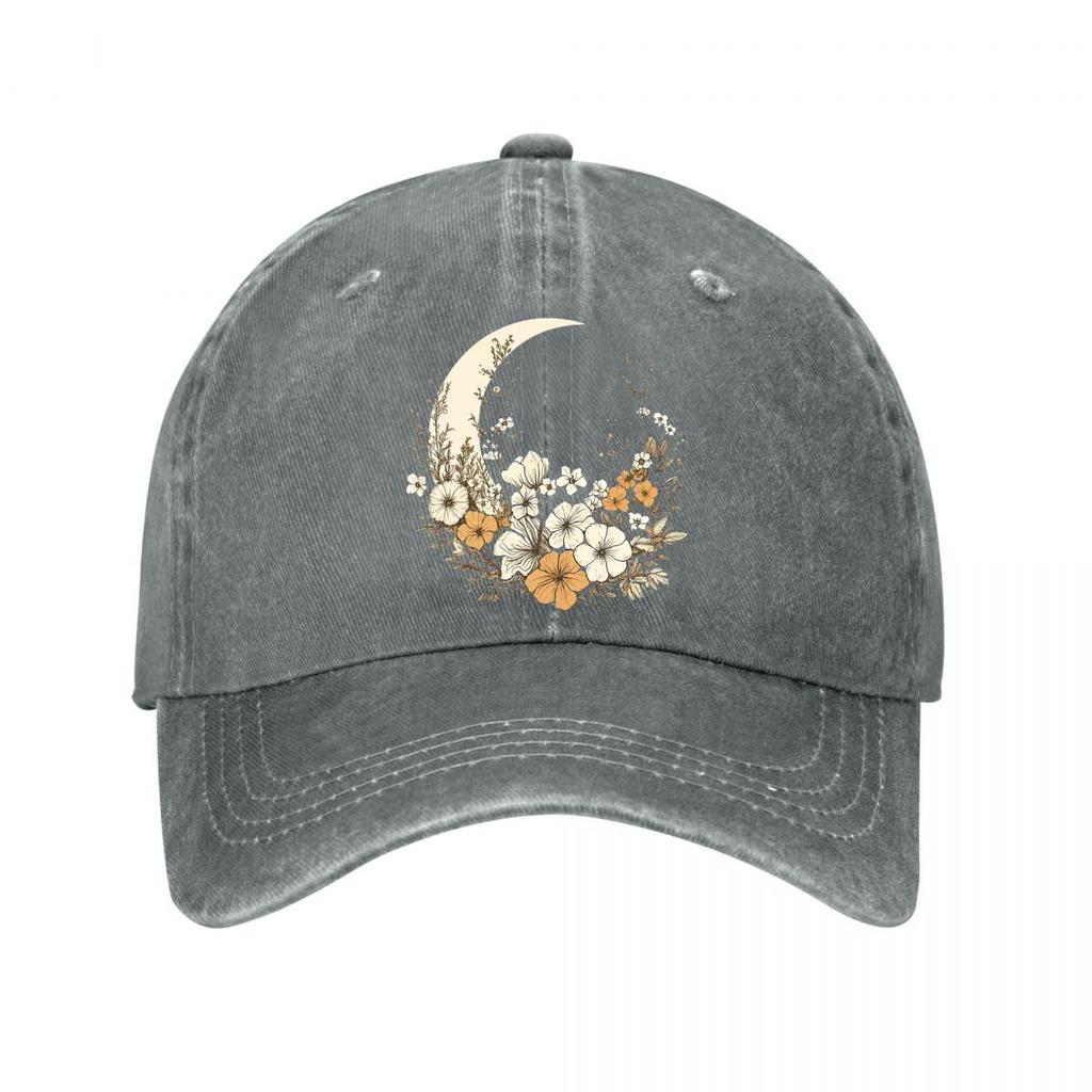 Vintage Floral Moon Canvas Wall Art Washed Baseball Cap Outdoor For Womens Unisex FeUnisex