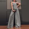 ZANZEA Womens Summer Lace Up Straps Sleeveless Stripe Wide Leg Jumpsuits