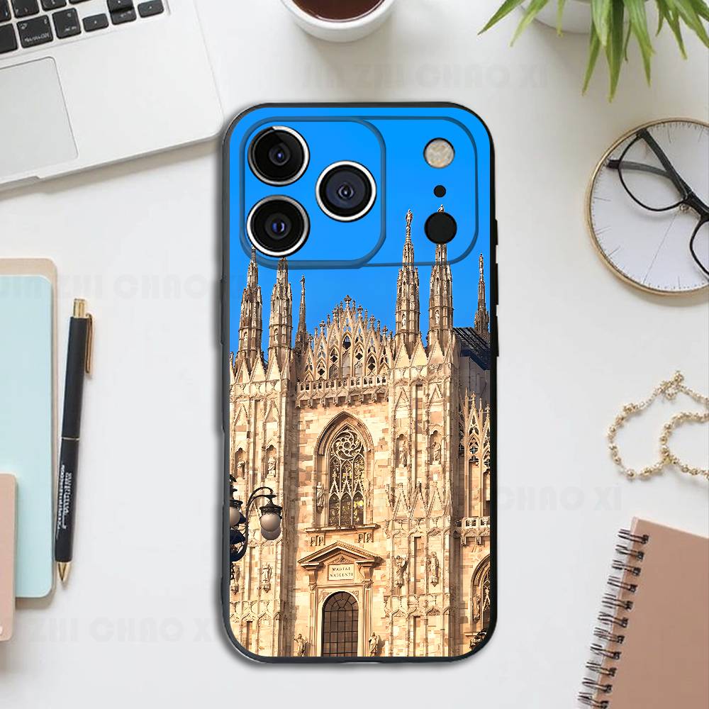 Italian Scenery Black Phone Case For IPhone 17 16 15 14 13 12 13 12 11 Pro Max Plus XS XR Silicone Soft Back Cover