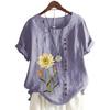 Women's Casual Cotton Short Sleeve Top with 11 Colorful Floral Prints and Round Neck