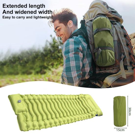 Inflatable Sleeping Pad Built-in Foot Pump Pillow Lightweight Thicken Portable Single
