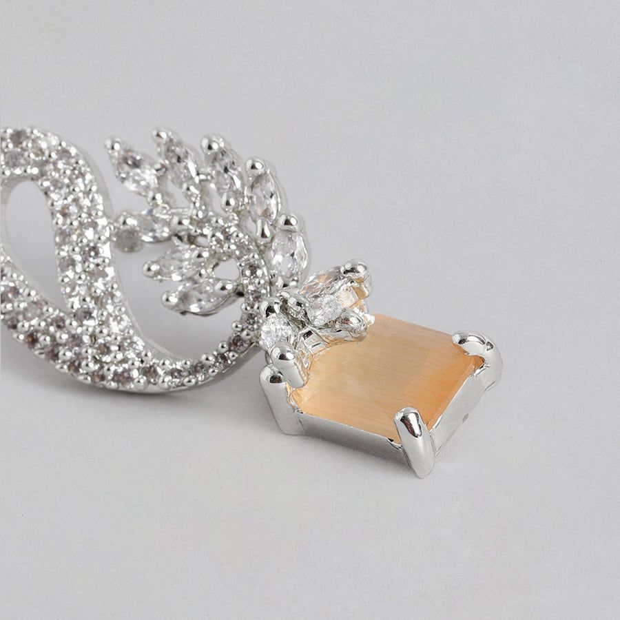 Женские дизайнерские серьги Estele с родиевым покрытием CZ Peacock и мятно-оранжевыми камнями