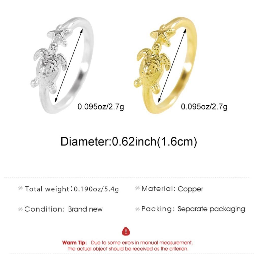 Creative Cute Stainless Steel Ocean Turtle Starfish Opening Rings for Women Fashion Personality Daily Vacation Jewelry Gifts